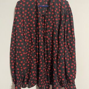 Unique Boutique Black Button down shirt with Red Heart Pattern 5x